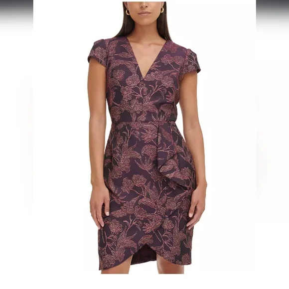 Vince Camuto Womens Jacquard Ruffled Bodyc Aubergine 10